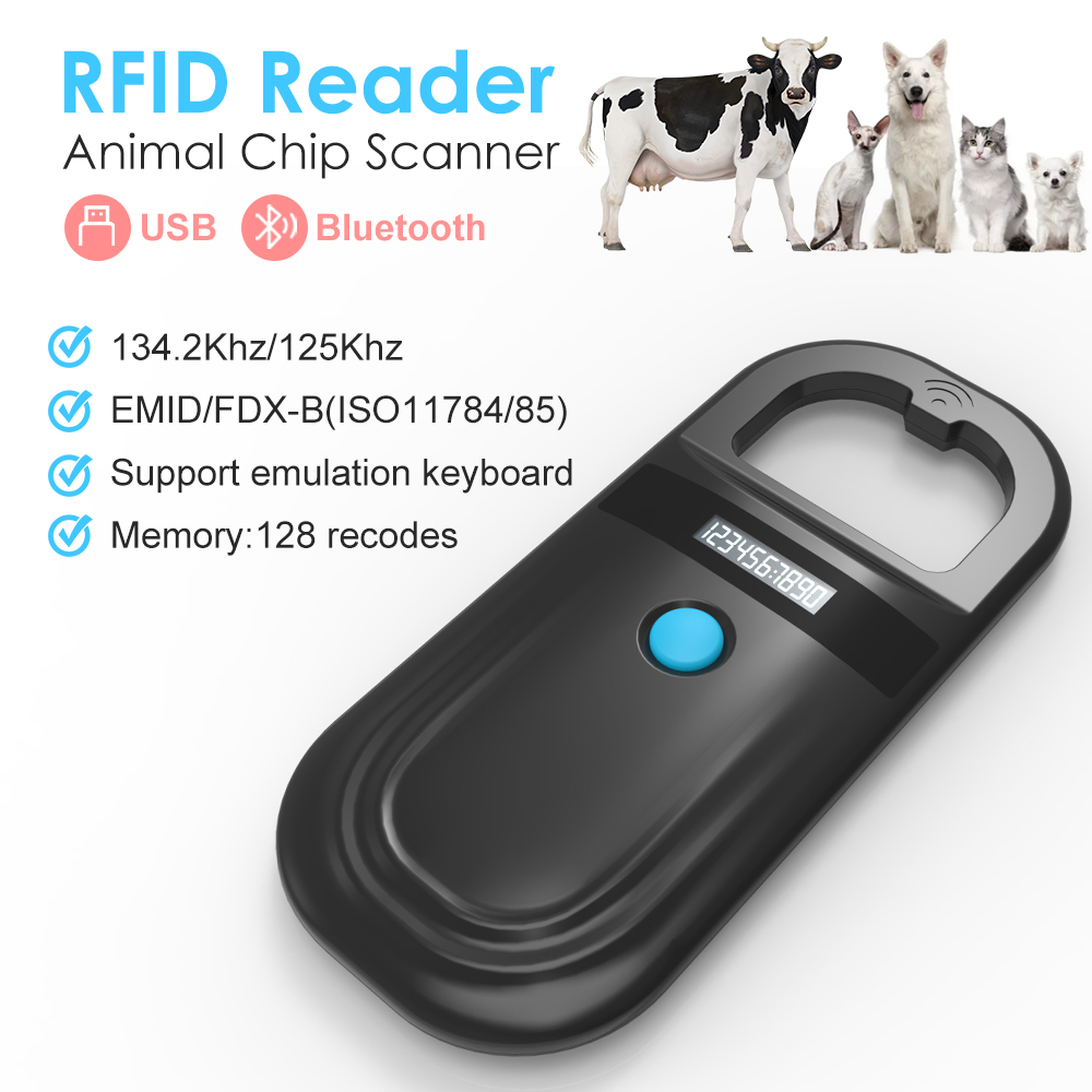 Pet Supplies Online - Lecteur RFID pour animaux noirs, 134.2KHz,